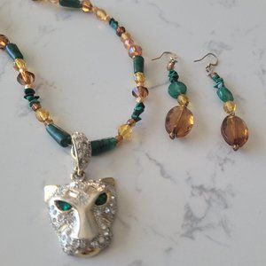 Fashion Tribal Cheetah Jaguar Beads Rhinestones Necklace Earrings Jewelry Set